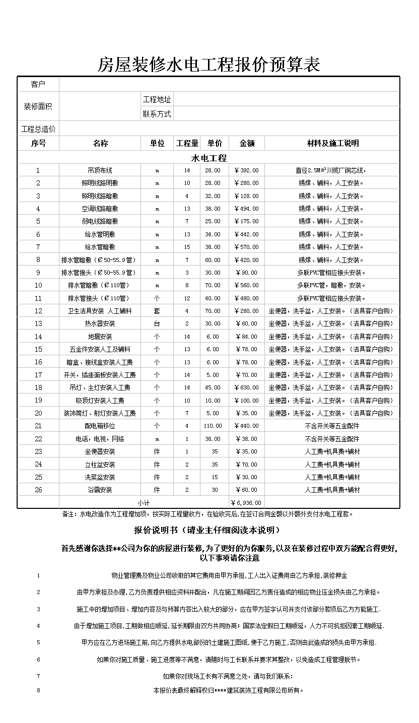 裝修水電安裝預算_廈門裝修設(shè)計預算_裝修水電價格預算